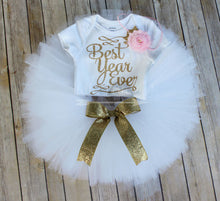Best Year Ever Birthday Tutu Outfit with Pink Flower Headband