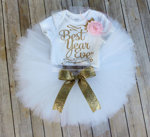 Best Year Ever Birthday Tutu Outfit with Pink Flower Headband