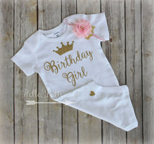 Gold first birthday bodysuit with Pink and gold headband