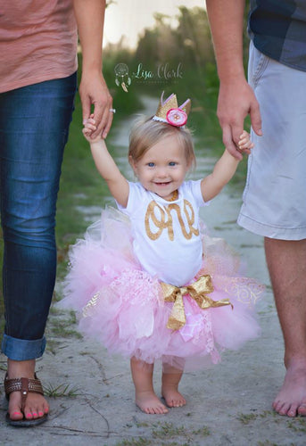 Gold First Birthday Tutu set with Crown