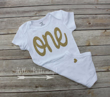 Gold glitter ONE tutu birthday outfit