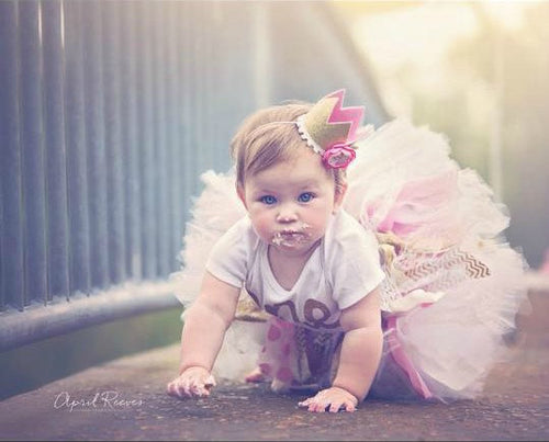 Gold Glitter Crown with handmade flower