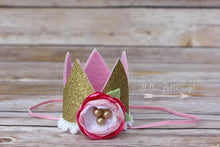 Gold Glitter Crown with handmade flower