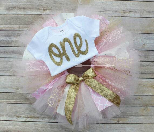 Gold ONE Fabric accent tutu outfit