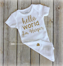 Hello World! Personalized name reveal onesie