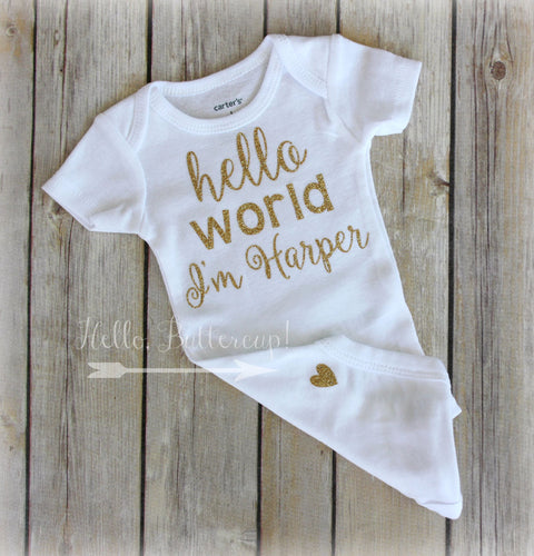 Hello World! Personalized name reveal onesie