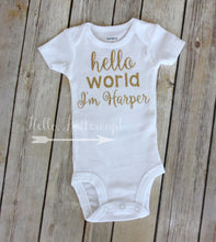 Hello World! Personalized name reveal onesie