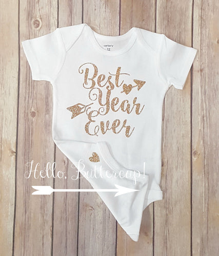 Best Year Ever arrow gold glitter onesie