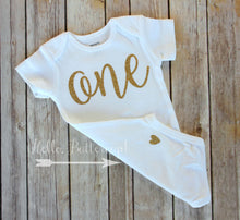 Gold Glitter cursive ONE Bodysuit