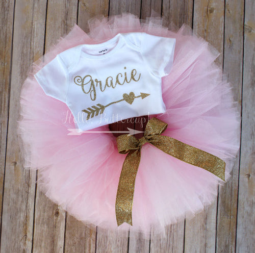 Gold Personalized  birthday bodysuit & Tutu