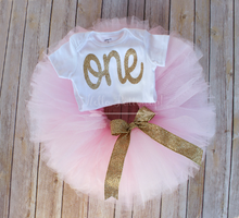 Gold first birthday bodysuit and Pink Tutu - TWIN SET