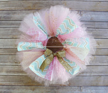 Gold, Pink, & Aqua First Birthday Fabric Accent Tutu Set