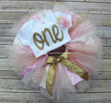 Gold First Birthday Fabric Accent Tutu Outfit, Pink & Gold