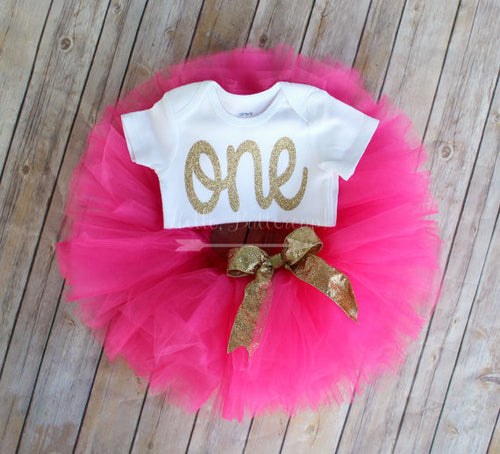 Hot Pink & Gold First Birthday Tutu Outfit