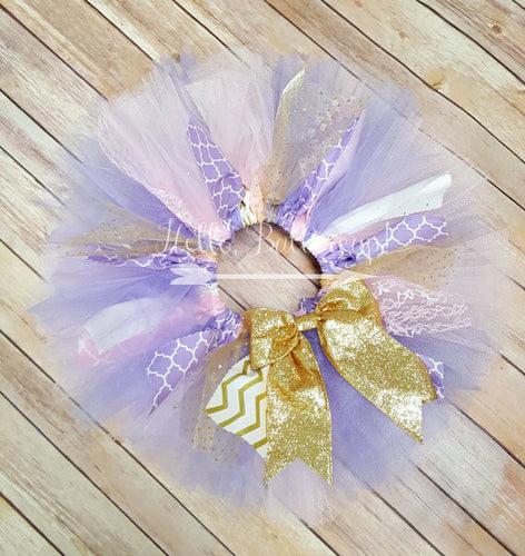 Gold First Birthday Pink & Lavender Fabric Accent Tutu