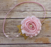 Pink Shabby Headband with Gold Accents